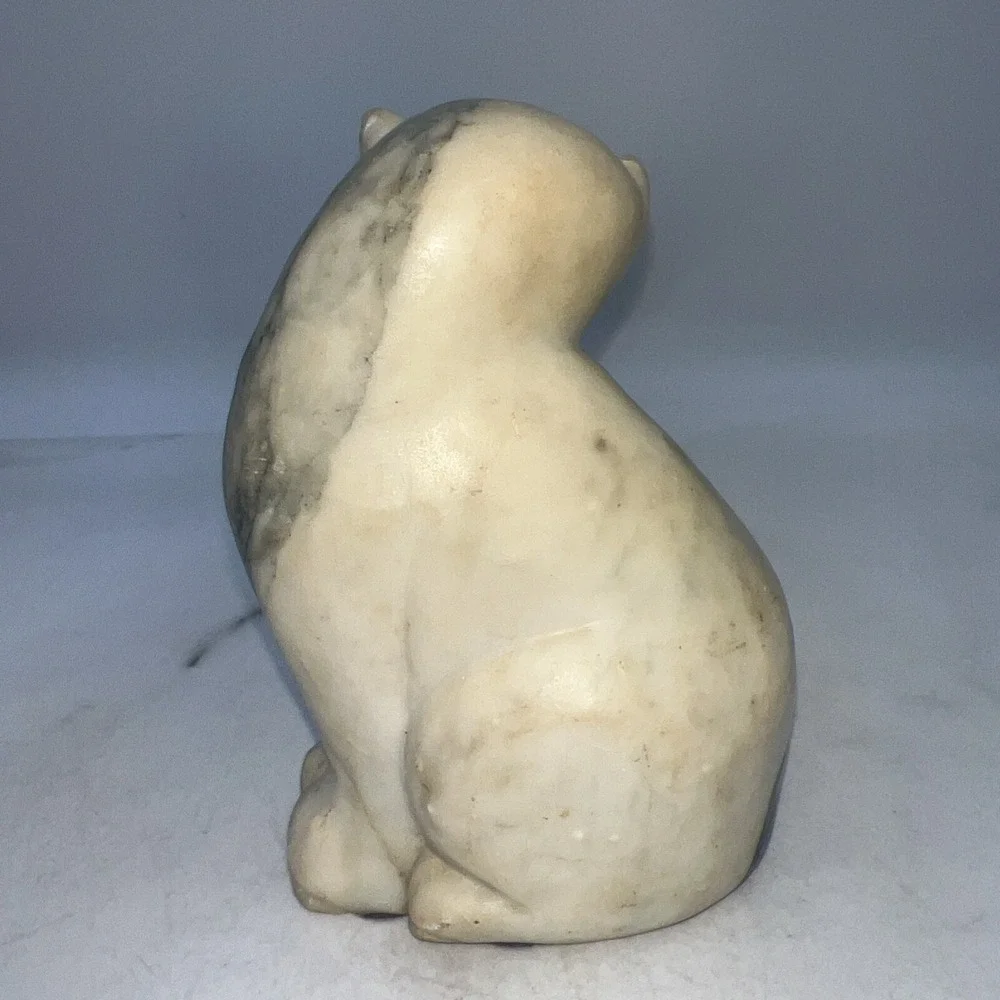 Vintage Marble Sitting Cat Kitten Figurine Sculpture Whimsical Gray and White